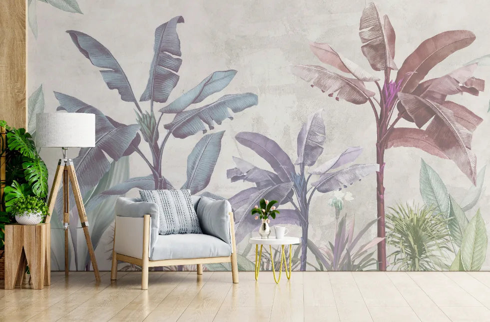 Soft Color Tropical Leaf Design Wallpaper image 4