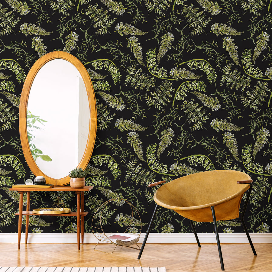 Fern Leaf Wallpaper Dark Green Botanical Peel and Stick Wall Decor