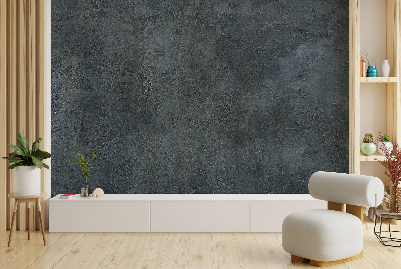 Dark grey concrete texture peel and stick wallpaper modern minimalist living room accent wall