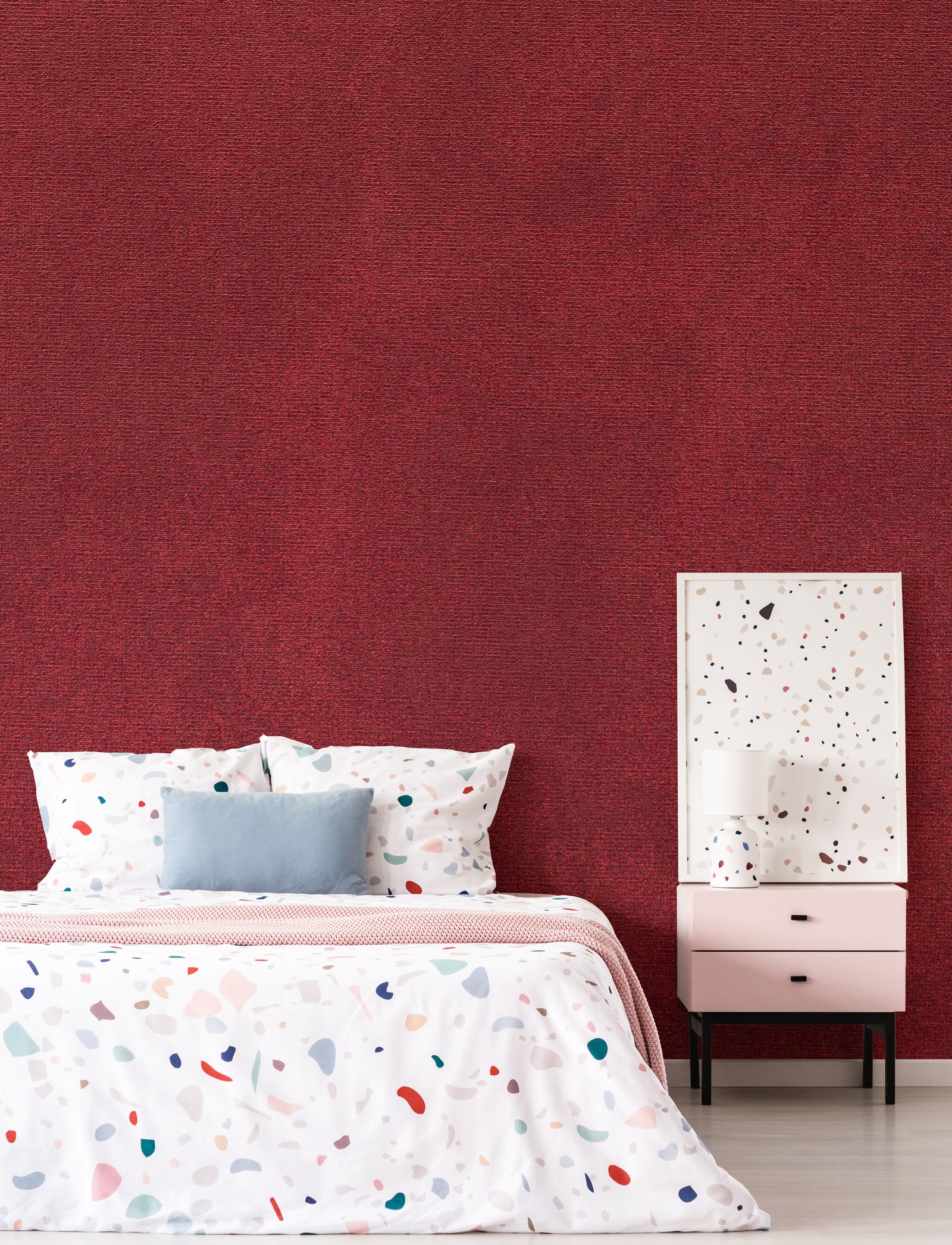 Rich burgundy fabric texture wallpaper for stylish bedroom accent wall modern wall mural self adhesive