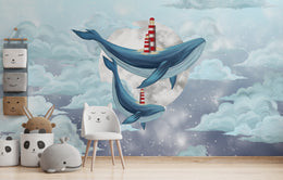 Fantasy Blue Whale Self-Adhesive Kids Wallpaper