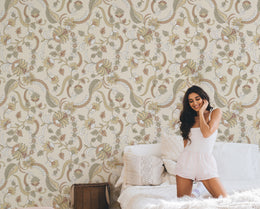 Vintage Beige Floral Self-Adhesive Wallpaper for Bedroom