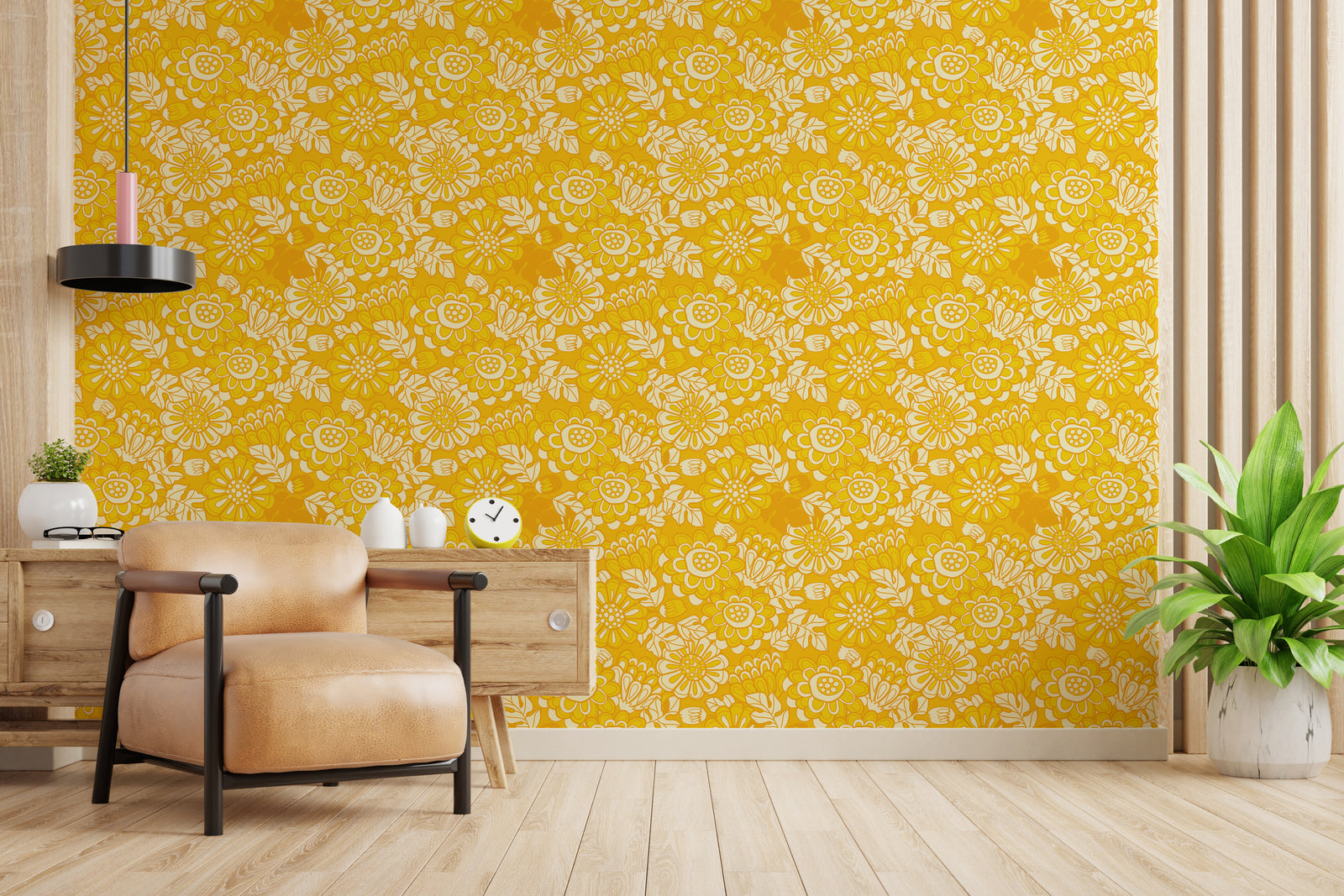 Gold Beauty of Marigold Floral Wallpaper