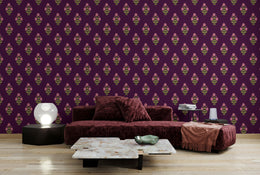 Modern living room interior featuring stylish botanical floral pattern wall mural adding texture depth and artistic character.