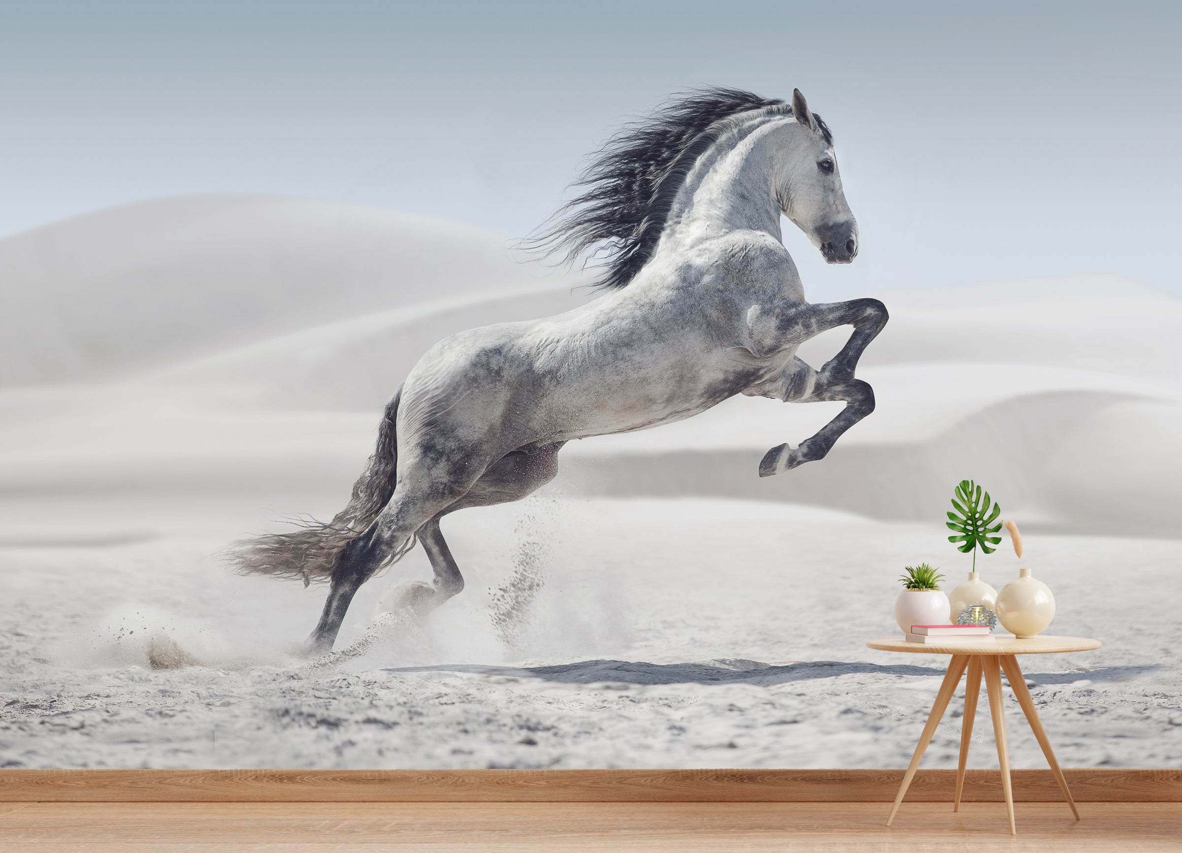 Luxury equine desert artwork wallpaper mural installed in Guest room wall creating grand interior impression with modern elegance