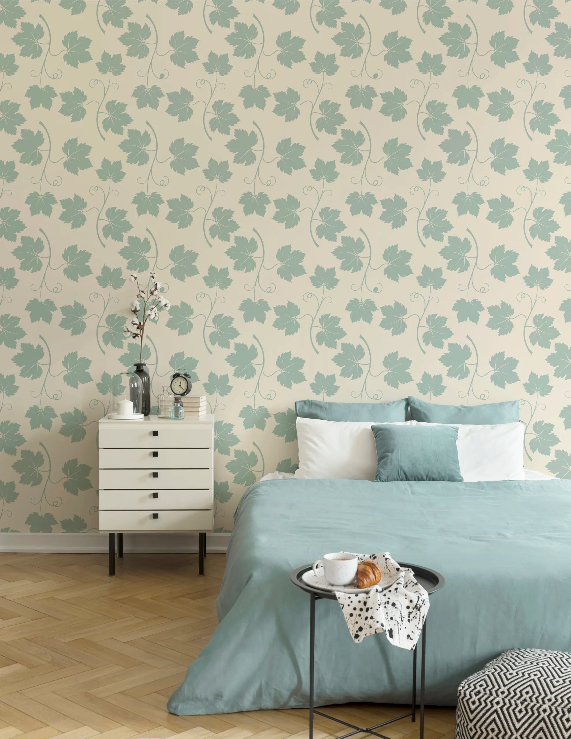 Sage Green Vine Leaf Wallpaper | Peel and Stick Wall Covering image 4