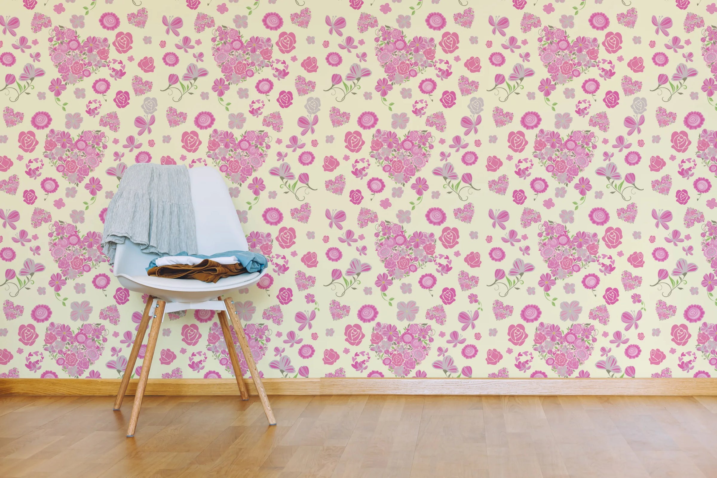 Pink Butterfly Floral Wallpaper | Pastel Heart Peel and Stick Decor image 2