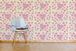 Pink Butterfly Floral Wallpaper | Pastel Heart Peel and Stick Decor image 2