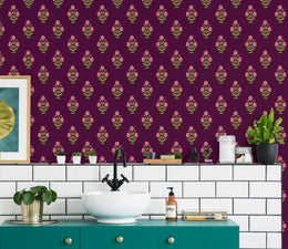 Kitchen interior enhanced with elegant botanical floral pattern wall mural creating texture depth and artistic character.