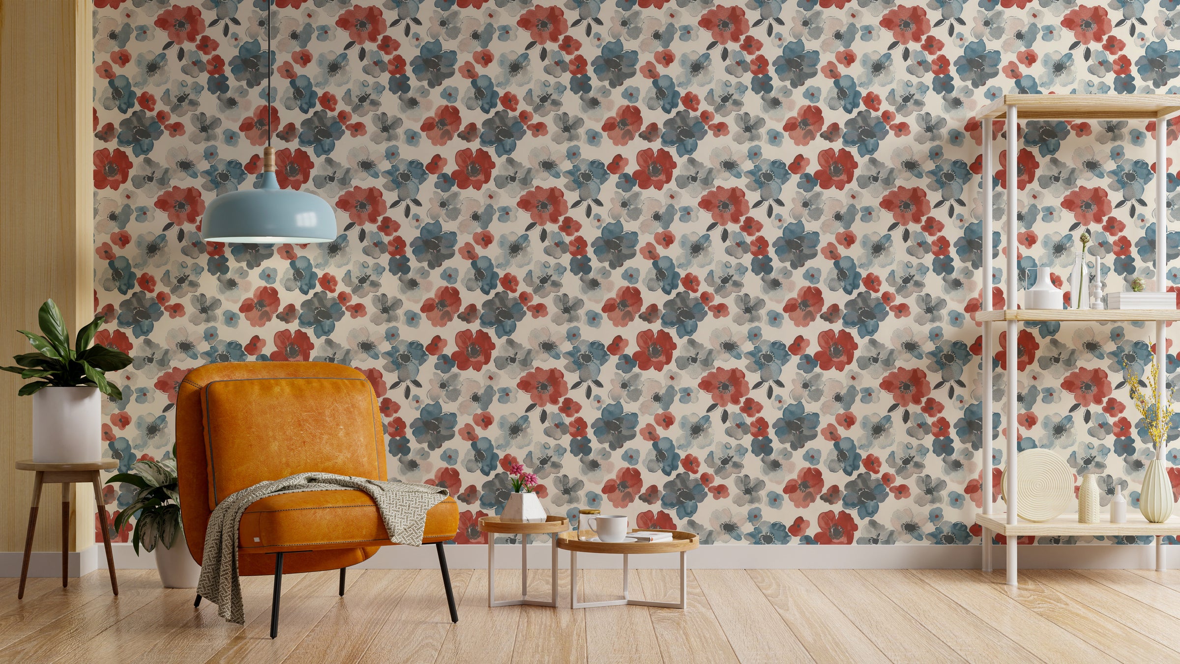 Poppies Flower Blooming Design Watercolor Wallpaper