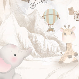 Neutral Safari Animal Nursery Wallpaper | Airplane and Balloon Peel and Stick Vinyl