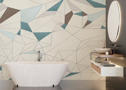 Abstract Geometric Wall Covering | Teal Beige Removable Modern Wallpaper