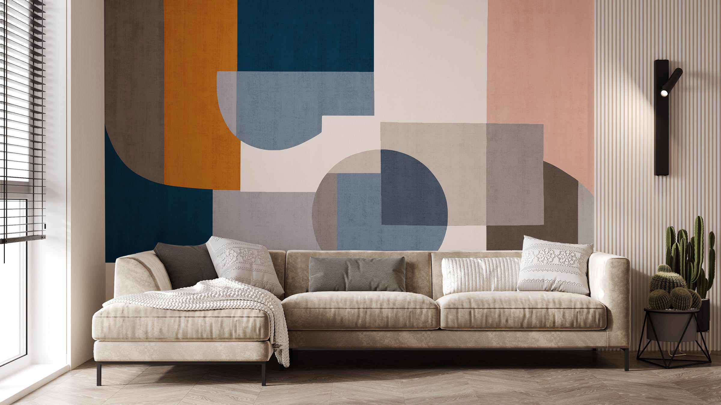 Geometric Fusion Abstract Mural Wallpaper