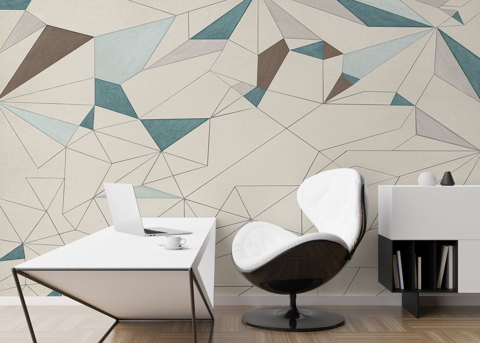 Abstract Geometric Wall Covering | Teal Beige Removable Modern Wallpaper