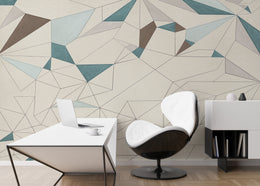 Abstract Geometric Wall Covering | Teal Beige Removable Modern Wallpaper