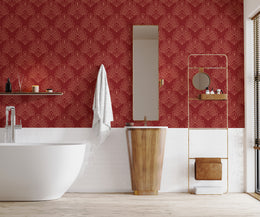 Art Deco Damask Design | Red Vintage Peel and Stick Wallpaper