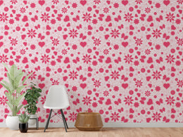 Pink Floral Heart Pattern Wallpaper | Bedroom Removable Home Decor