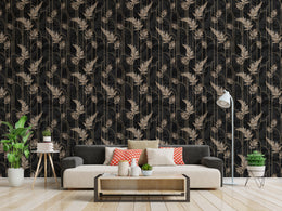Art Deco Golden Fern Leaves Removable Wallpaper