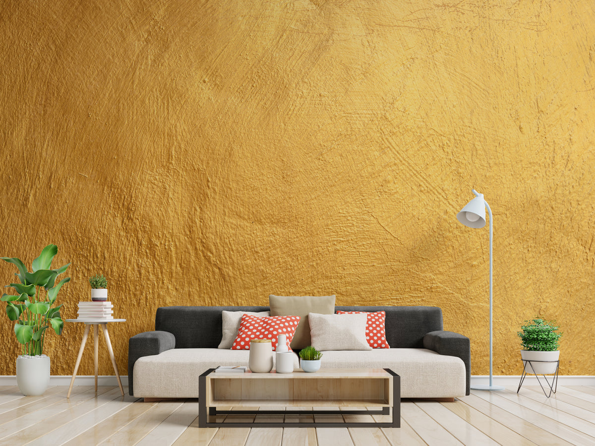 Luxurious Gold Textured Concrete Self-Adhesive Wall Mural Bold Living Room Wallpaper