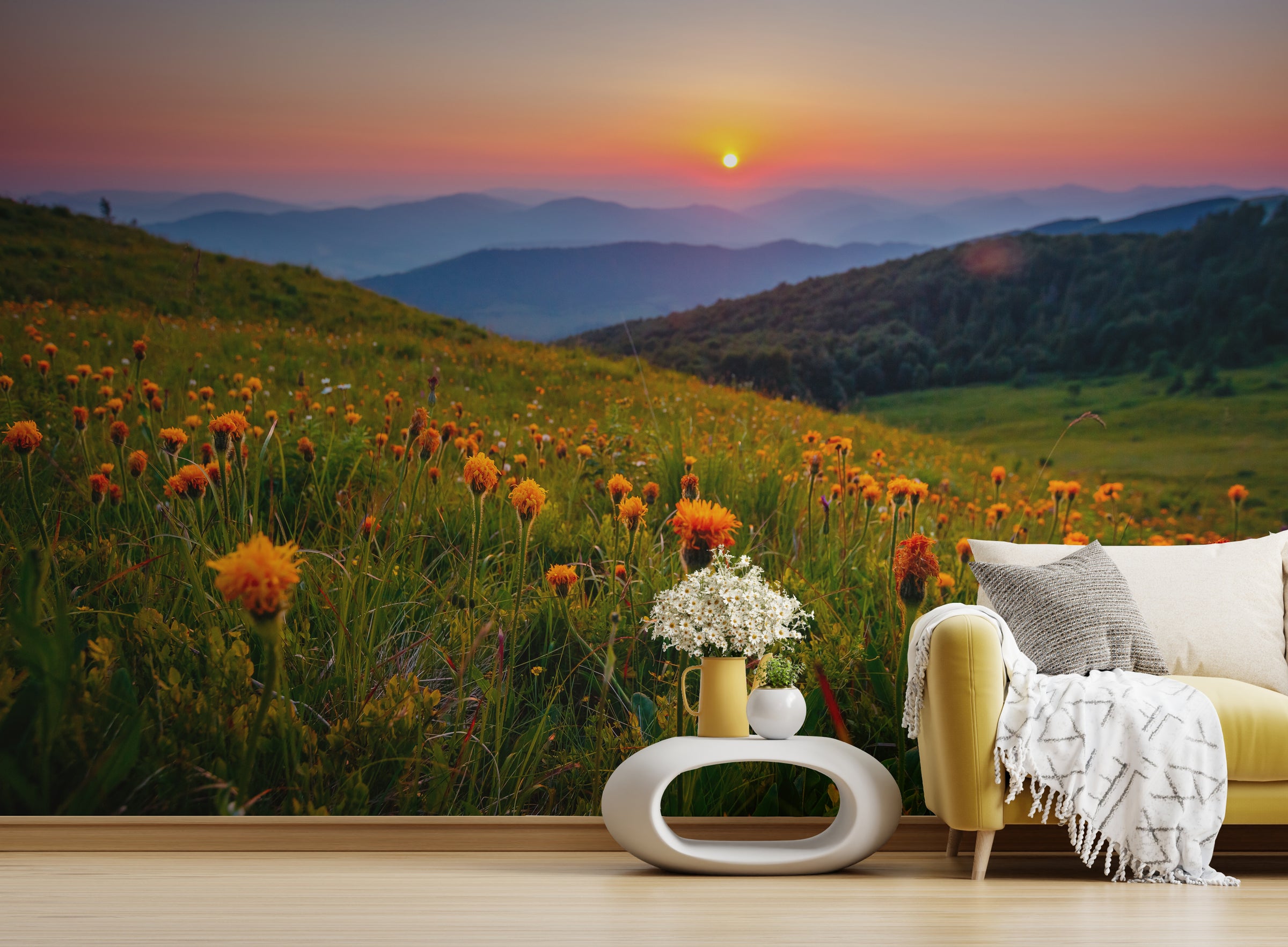 Golden Hour Meadow Nature Peel and Stick Wallpaper