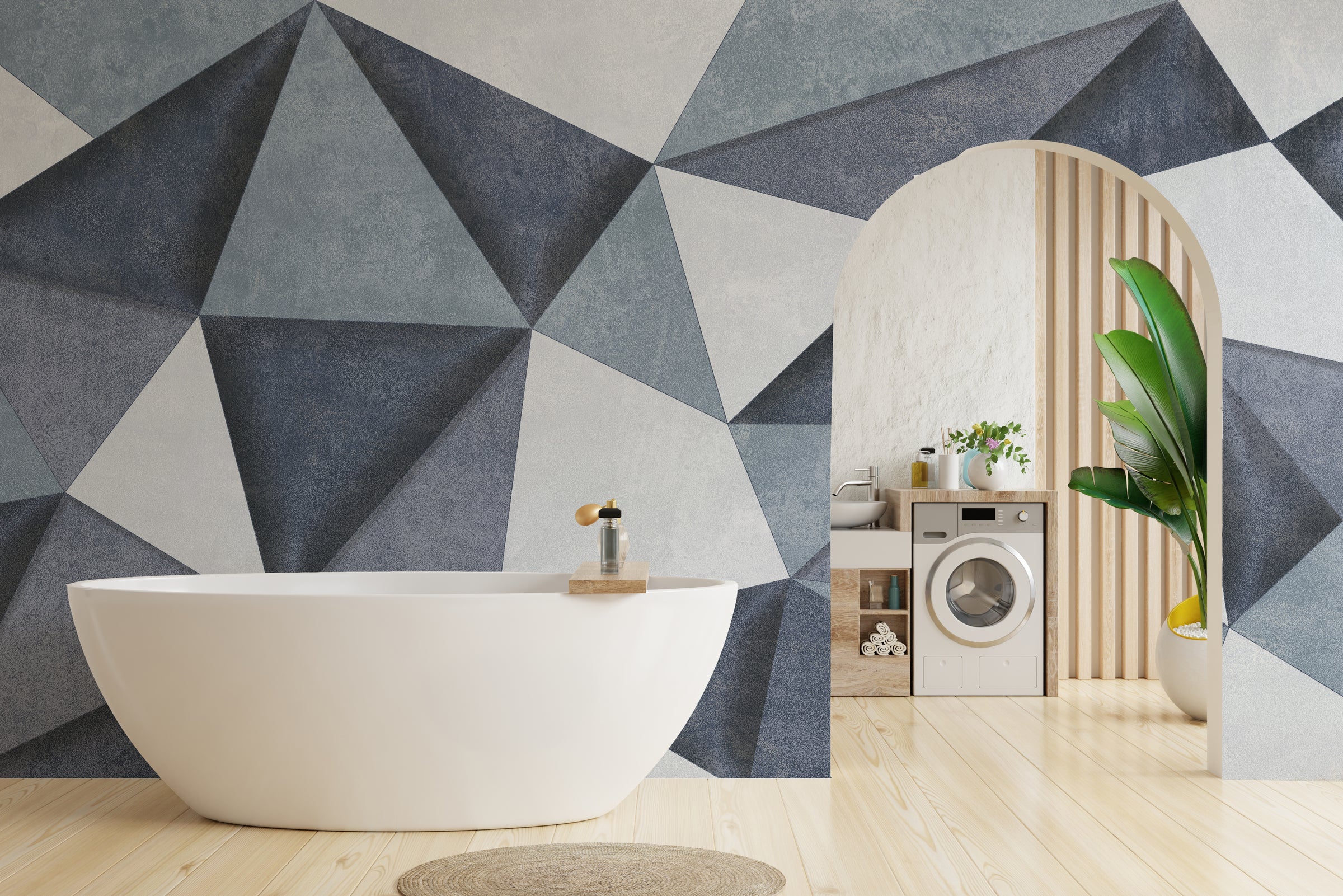 3D Self-Adhesive Grayish Blue Geometric Wallpaper