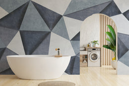 3D Self-Adhesive Grayish Blue Geometric Wallpaper