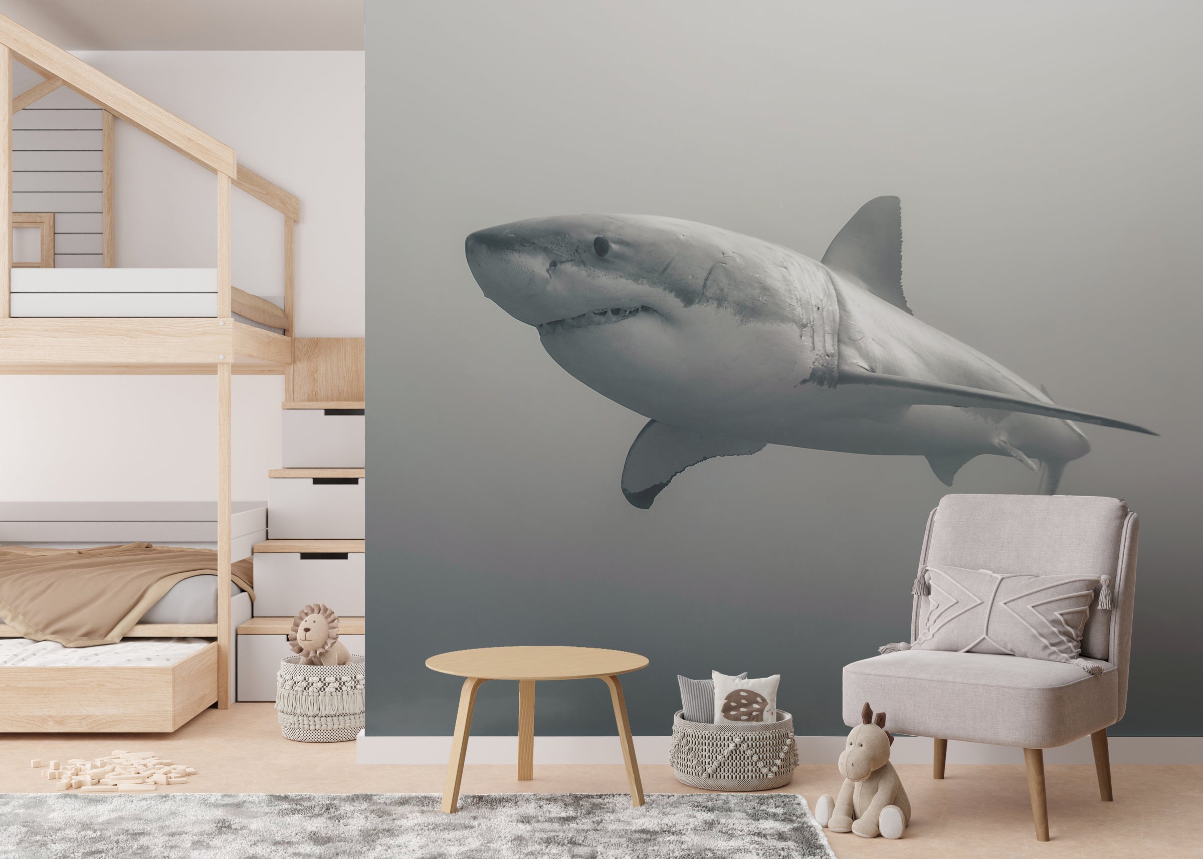 Black And White Shark Wallpaper | Ocean Removable Wall Decor