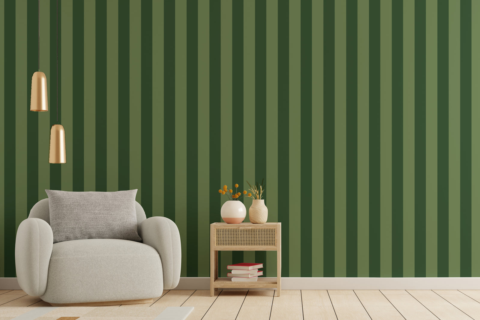 Classic Vertical Green Striped Removable Wall Mural Design