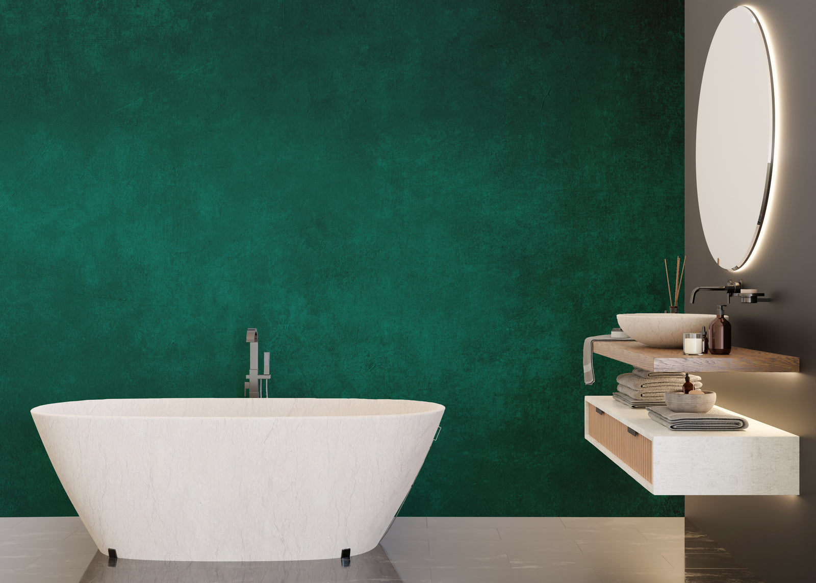 Viridian Green Concrete Wallpaper Peel and Stick Luxurious Living Room Decor