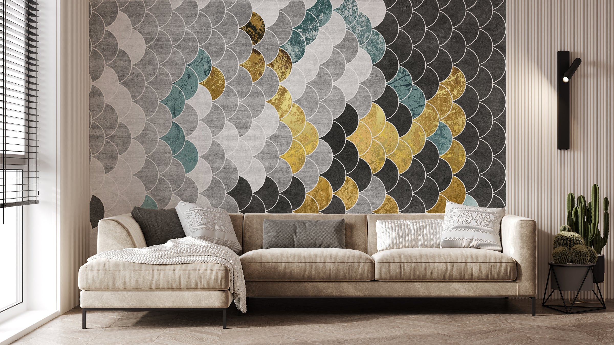 Blue Anaglyph Gold Hexagonal Geometric Abstract Wallpaper