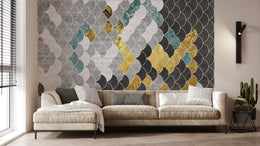 Blue Anaglyph Gold Hexagonal Geometric Abstract Wallpaper