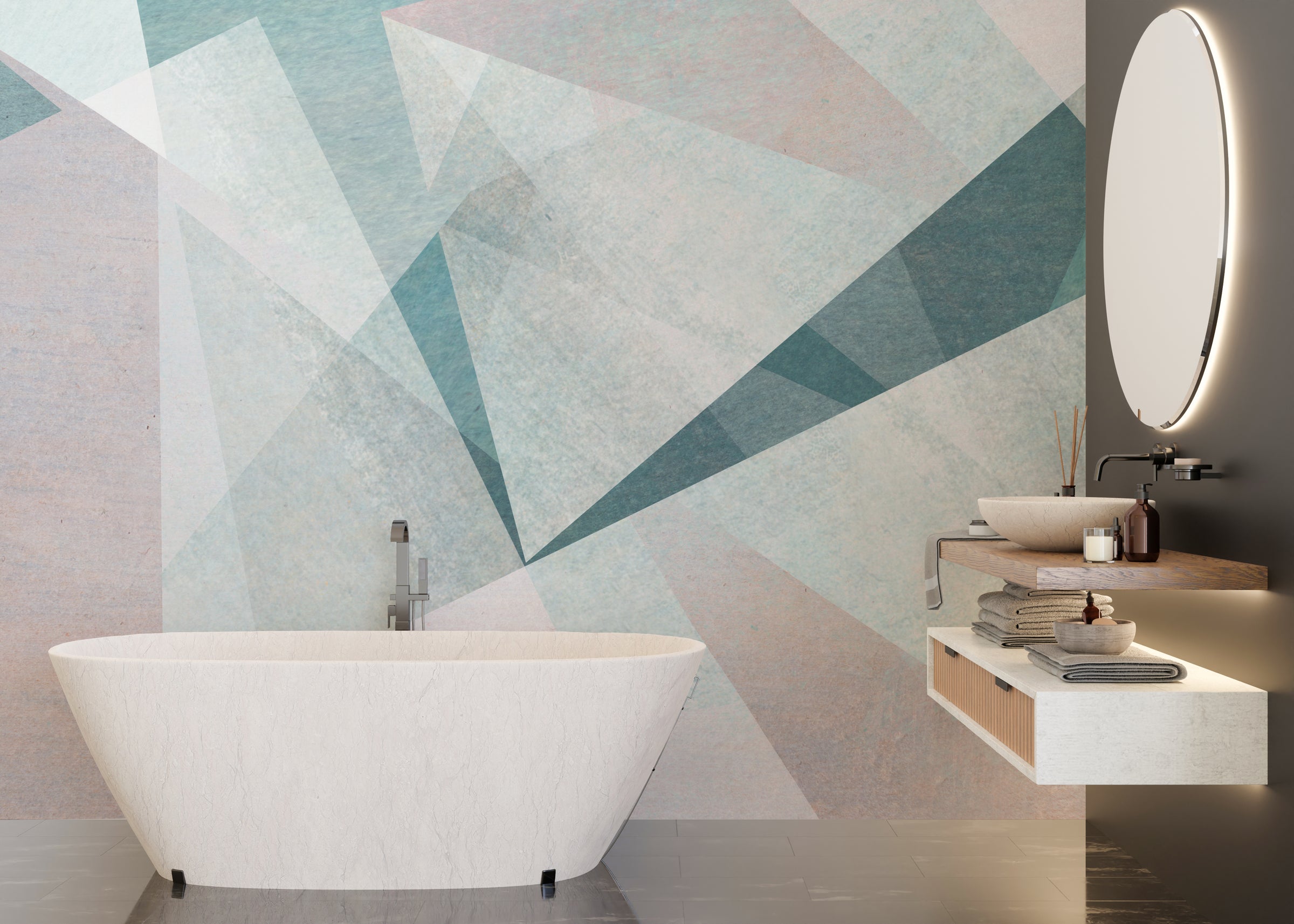 Pastel Colors Asymmetrical Modern Geometric Wallpaper