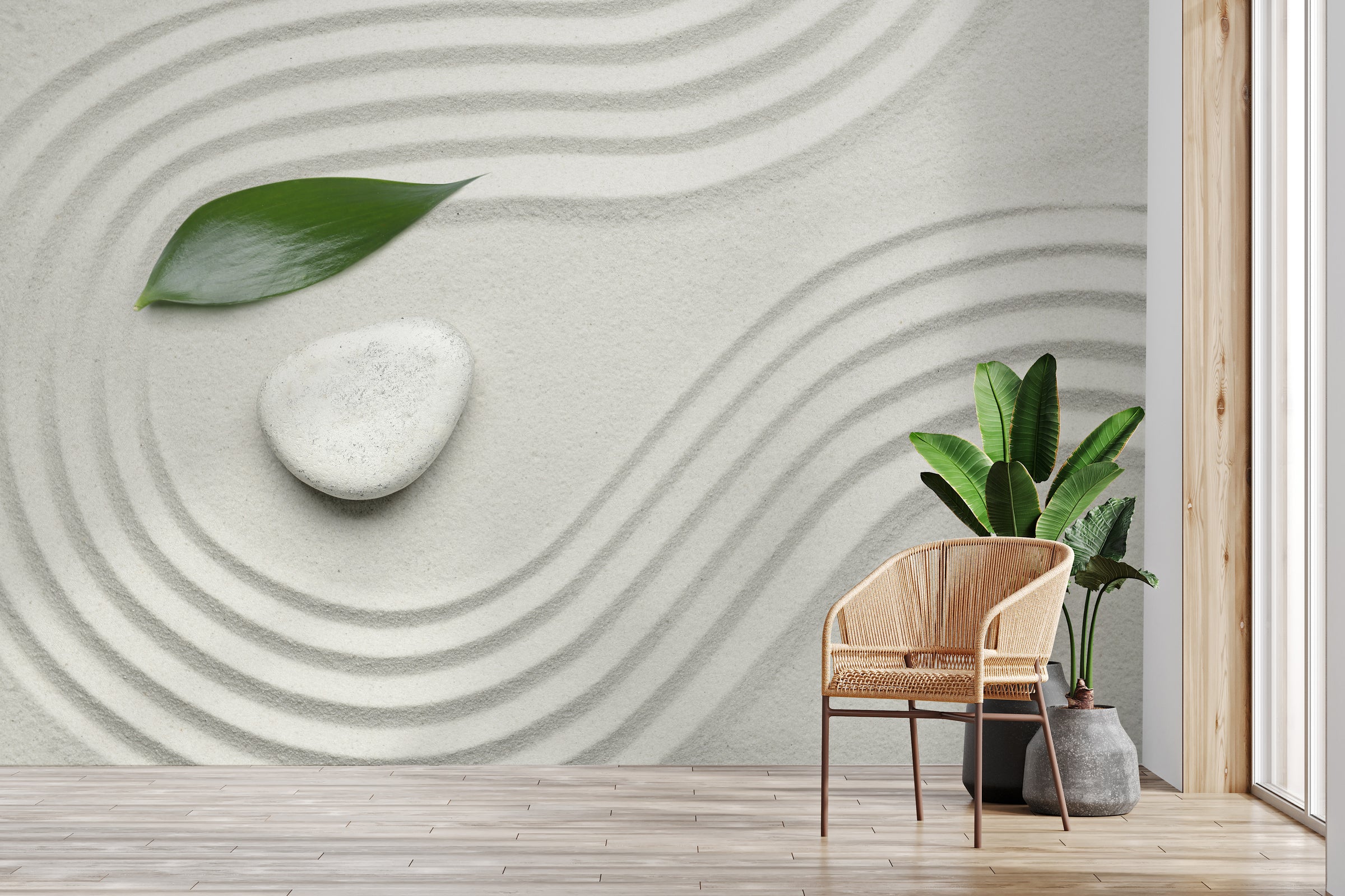 Zen White Sand Wallpaper | Stone Spa Yoga Room Removable Wall Mural