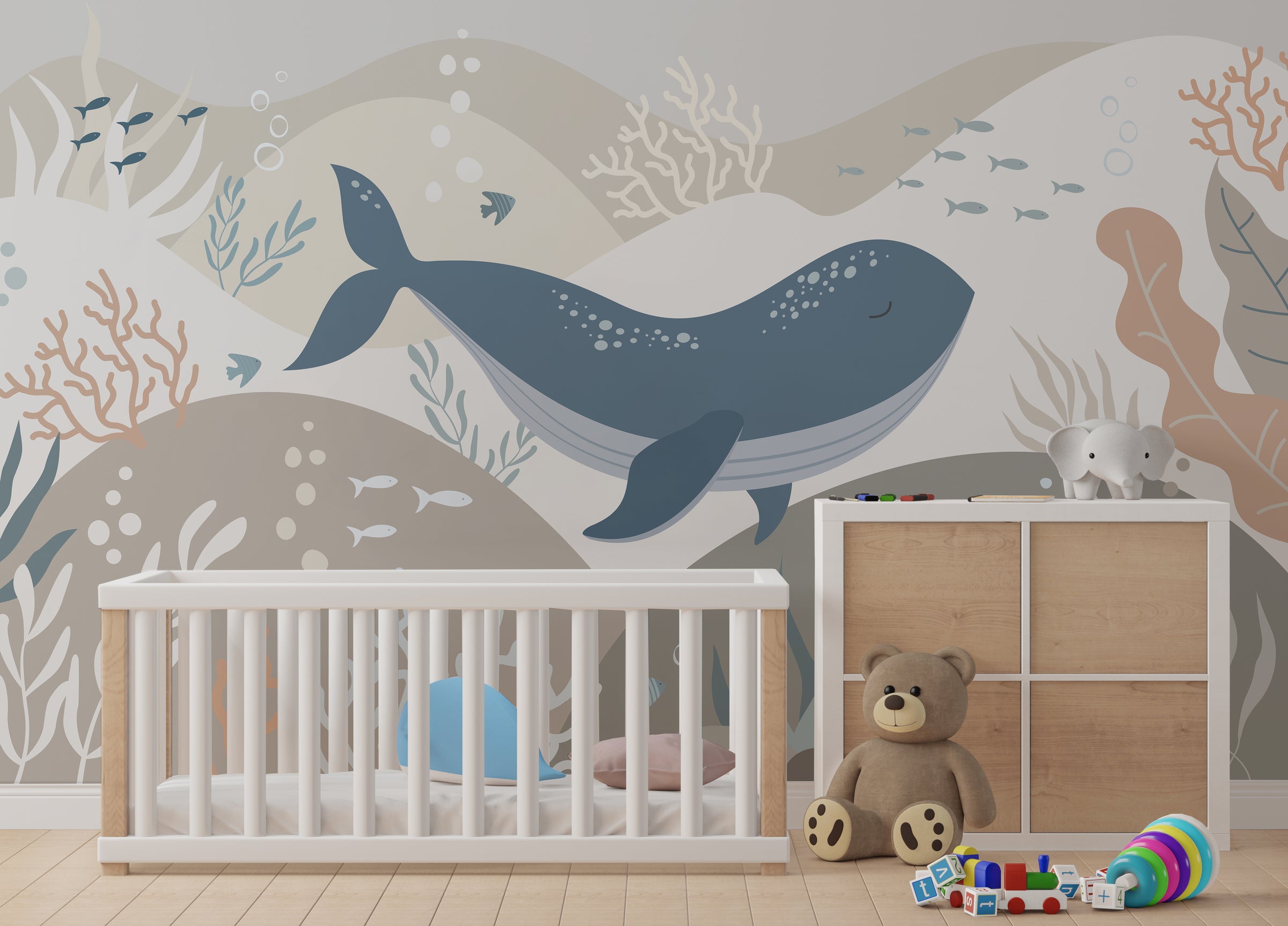 Cute sea creature mural for toddler bedroom underwater adventure wall design