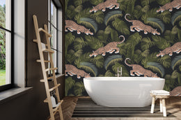 Statement leopard pattern with dense jungle foliage for dining room feature wall decor