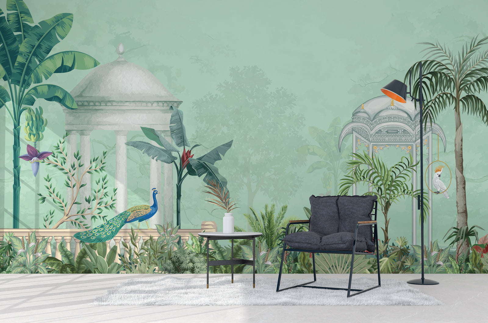 Vintage Jungle Pavilion Wallpaper transforming bedroom with elegant nature inspired decor mood