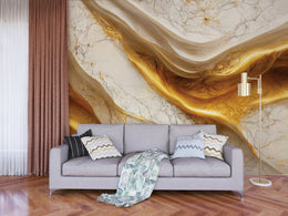 Premium marble wallpaper with golden fluid texture for modern bedroom feature wall