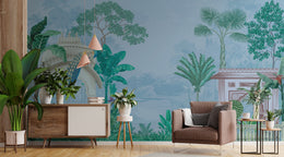 Artistic bird and botanical pattern in soft beige for inspiring studio wall decor