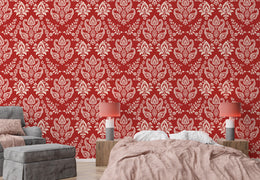 Vintage floral damask surface design elevating luxurious bedroom interior aesthetic charm
