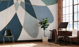 Blue Gold Geometric Wall Mural | Abstract Peel and Stick Wallpaper