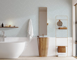 Curved Line Wave Pattern Wallpaper | Light Grey Peel and Stick