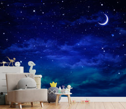Luminous star cluster wallpaper mural decorating youth relaxation corner wall providing calming celestial scenery