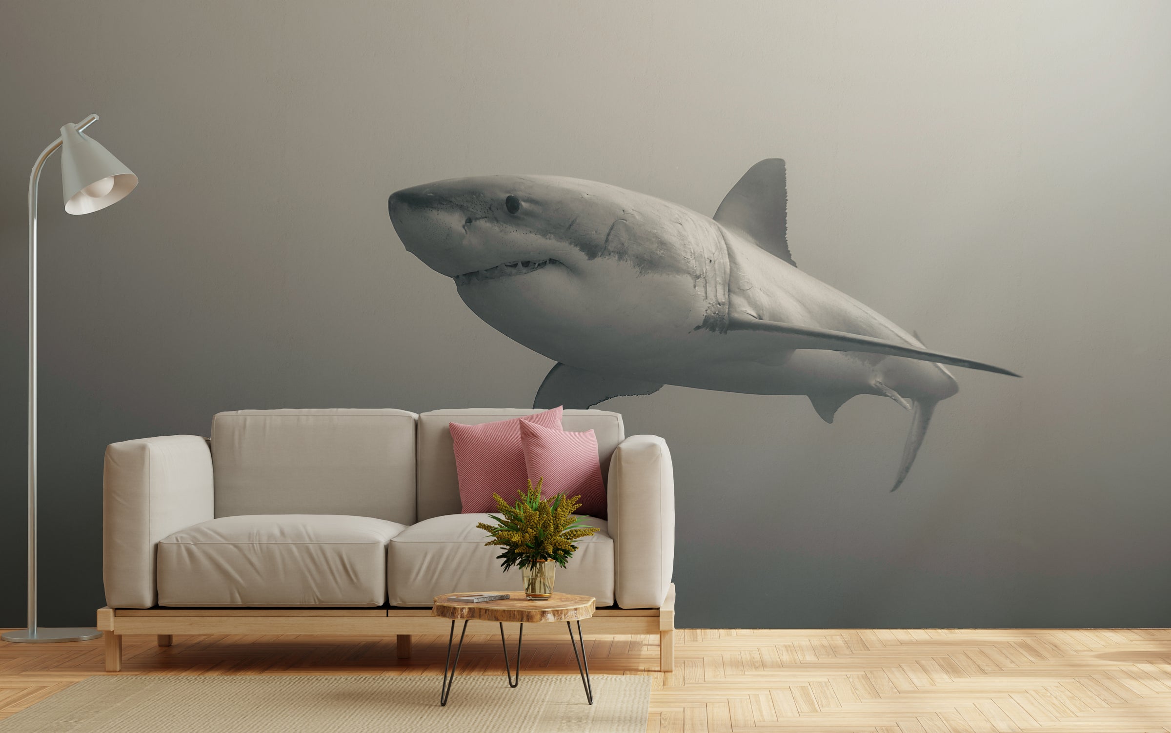 Black And White Shark Wallpaper | Ocean Removable Wall Decor