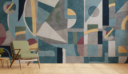 Geometric Wall Art Wallpaper | Blue And Yellow Removable Accent Decor