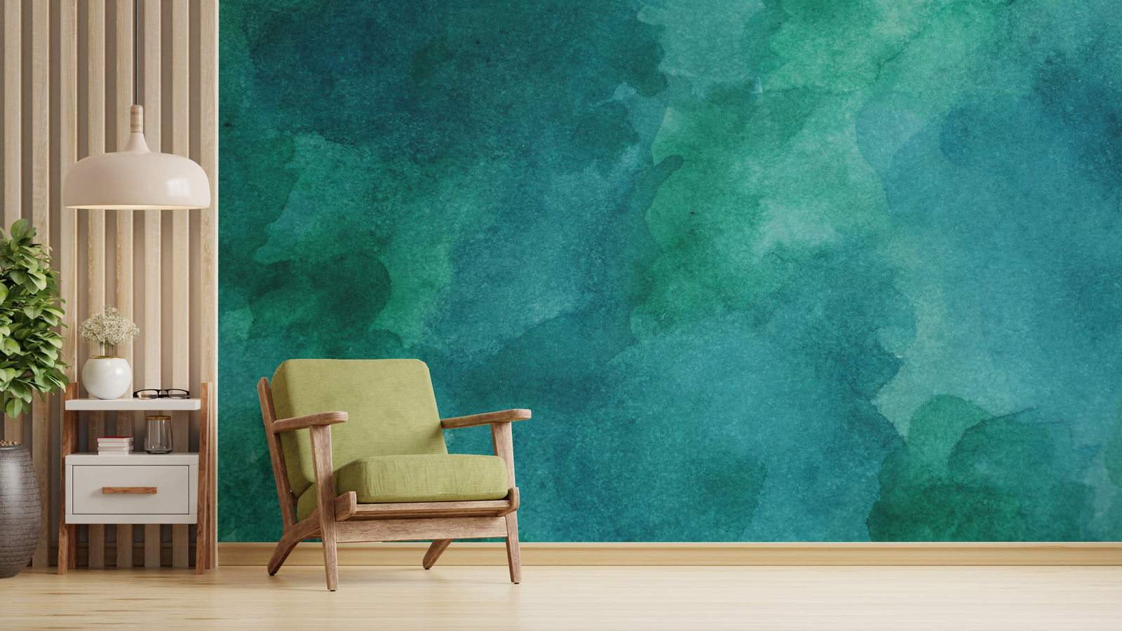 Ocean Teal Watercolor Wallpaper | Ombre Modern Removable Wall Mural