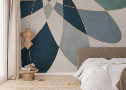 Blue Gold Geometric Wall Mural | Abstract Peel and Stick Wallpaper