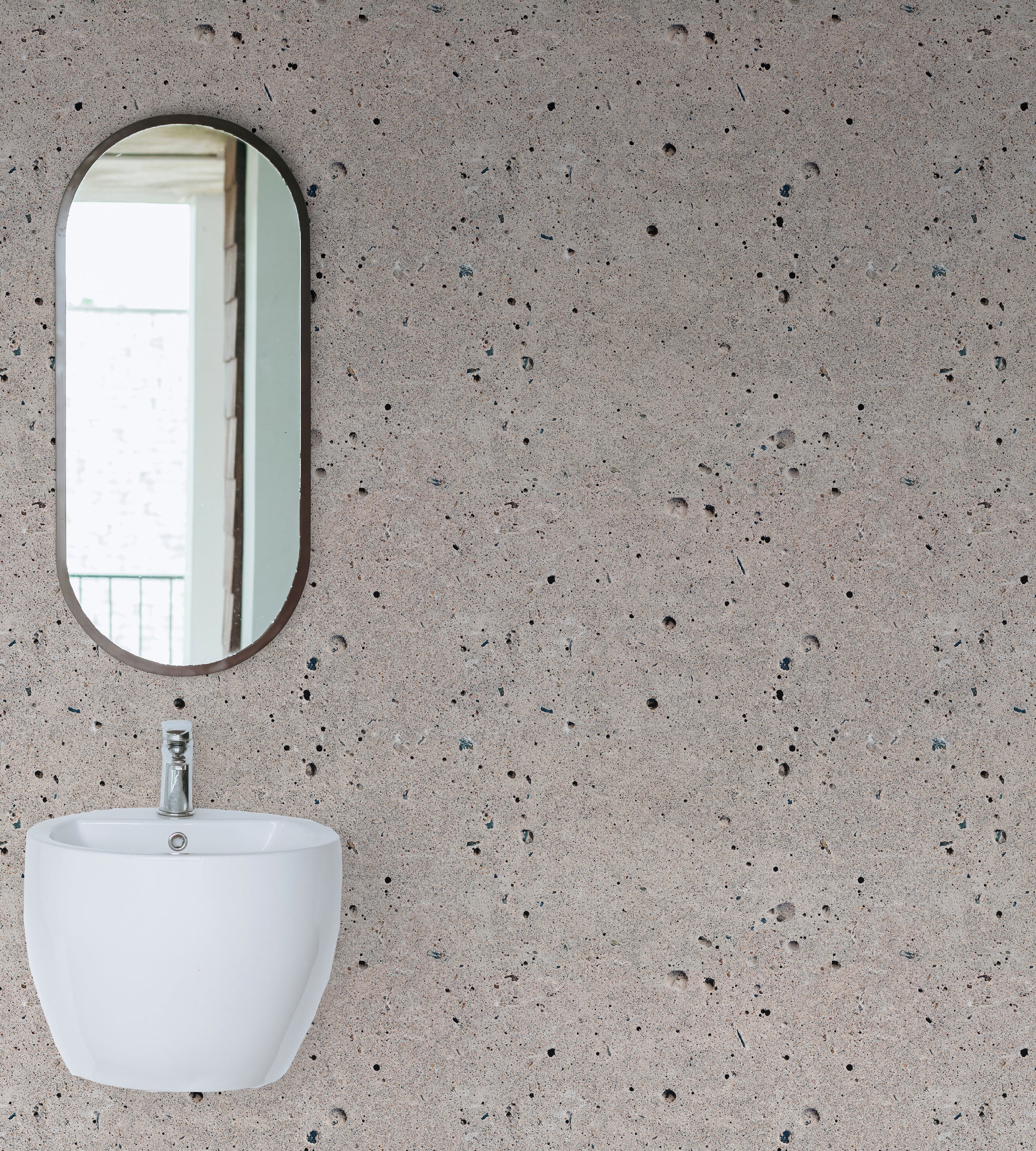 Contemporary gray concrete texture bringing edge to chic bathroom wall design