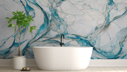 Modern blue stone pattern wallpaper for sophisticated bathroom feature wall