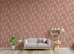 Boho Feather Grass Pink Peel and Stick Wallpaper