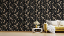 Art Deco Golden Fern Leaves Removable Wallpaper